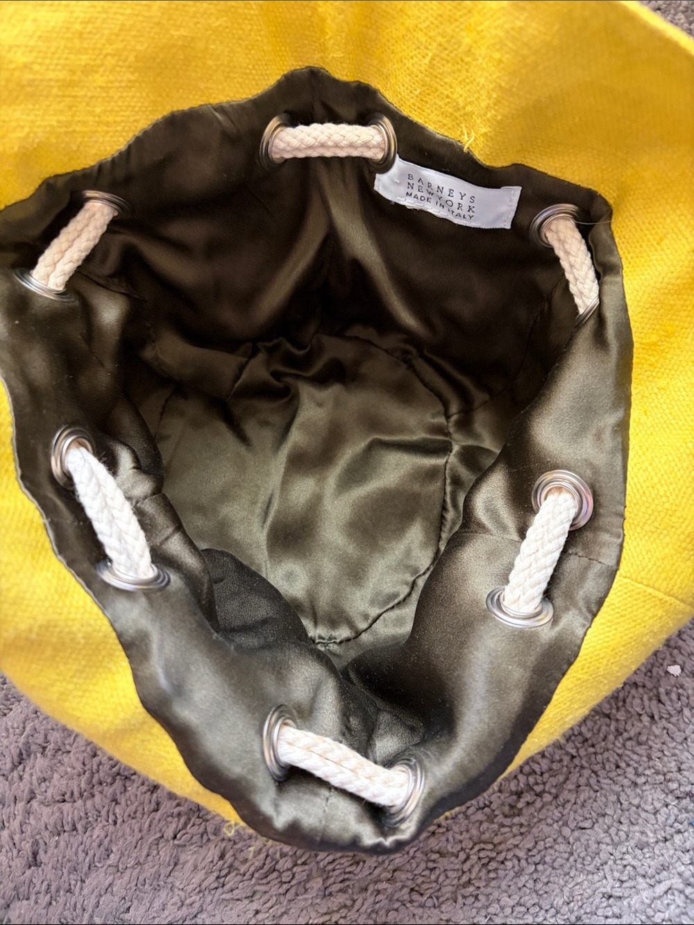 Barneys New York Yellow Canvas Bucket Hat with White Rope Trim - Picture 3 of 11